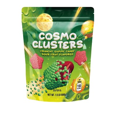 Cosmo Clusters Candy |1.5 Pound Bag | Sour Crunchy Gummy Star Candy | Crunchy & Soft Chewy Gummies Stars | Strawberry, Green Apple Flavor
