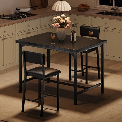 Garvee 3-Piece Dining Table Set W/Footrest & 2 Upholstered Chairs, High Table and Chairs Set with Corner Protector, for Pub, Dining
