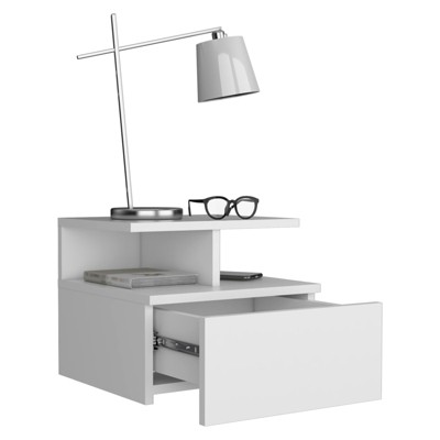 SEVOBAL Nightstands Corner Storage Modern Floating Nightstand with Drawer and Open Shelves Bedroom Storage, White, 14"*13.2"*11.6"