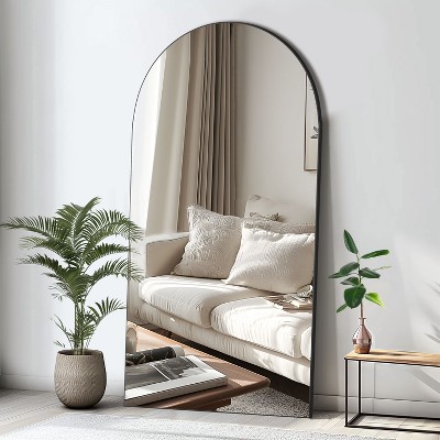 Dovelina Wood Frame Arched Full Length Mirror Leaning Mirror