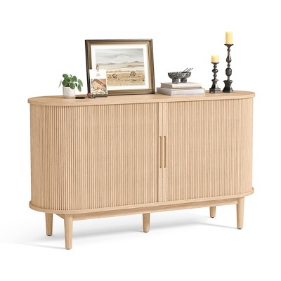 Fluted Pantry Storage Cabinet with Sliding Tambour Door, Wide Kitchen Cabinet with Removable & Adjustable Shelves