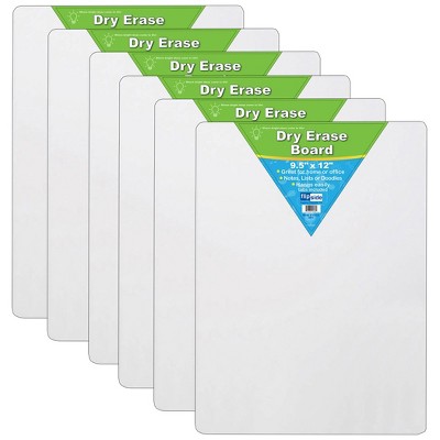 6pk Dry Erase Boards - Flipside: White Plastic Presentation Boards, 9.5"x12", Non-Magnetic, No Mounting, Art & Office Use