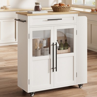 Mobile Kitchen Island Cart with 360° Rolling Wheels, Drawers, Spice Rack, Black Handle, Versatile Storage & Serving Cart