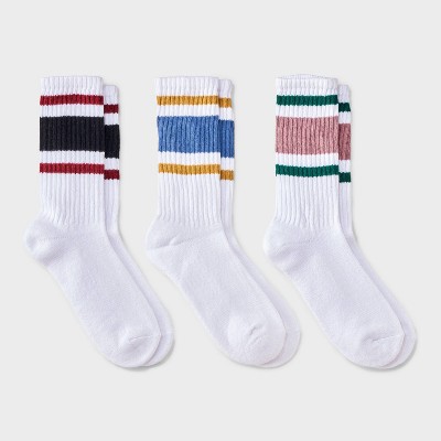Women's Varsity Stripe Ribbed Cushioned 3pk Crew Socks - Auden™