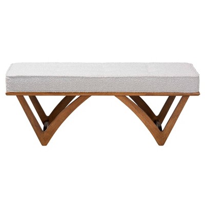Chenoa Fabric and Wood Bench - Baxton Studio: Japandi-Inspired, Foam-Padded, Button-Tufted