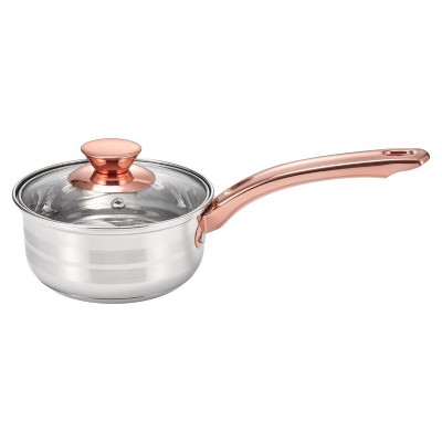 Lexi Home Sleek Matte Stainless Steel Sauce Pan with Polished Stripes