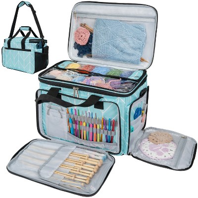 PAVILIA Knitting Bag Yarn Storage Tote, Large Crochet Organizer Holder for Crocheting Knitter Project Accessories Supplies Set Gifts