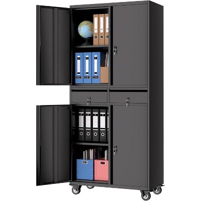 CuisinSmart Garage Storage Cabinet, 73 Inch Metal with Locking Doors and Adjustable Shelves, Heavy Duty Tool Cabinet with 2 Drawers