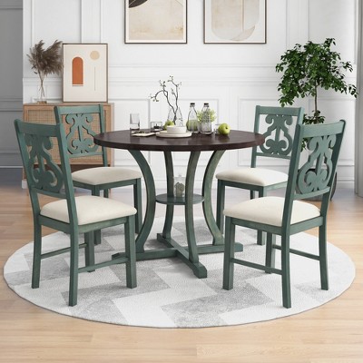 5pc Round Dining Table Set with Special-shaped Legs and Exquisitely Designed Hollow Chair Back 4A -ModernLuxe