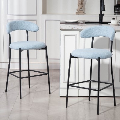 ORRD 26'' Blue Counter Height Bar Stool with Footrest, Teddy Fabric & Black Metal Base