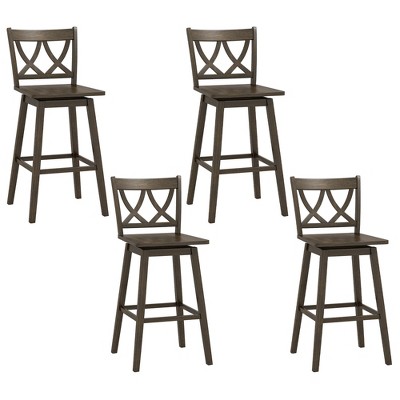 Tangkula 29" Bar Stool Set of 4 w/Rubber Wood Frame Swivel Seat Ergonomic Backrest