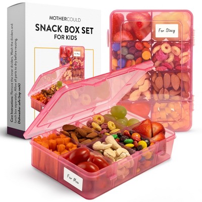 Mothercould Snack Box Set for Kids - 8 Compartments, Reusable Snack Solution with 100 Dissolvable Labels | Easy to Clean, Dishwasher Safe, BPA-Free, Food Grade, Durable and Secure Design (2 Pack)