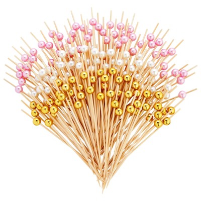 Okuna Outpost 150 Pack Bamboo Toothpicks, 3 Colors Cocktail Picks for Appetizer (4.7 In)