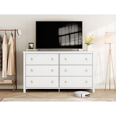 6 Dresser for Bedroom, 47.2" Wide Dresser, Modern Wide Drawer Dresser with Storage, Wooden Closet Dressers Chest of Drawers