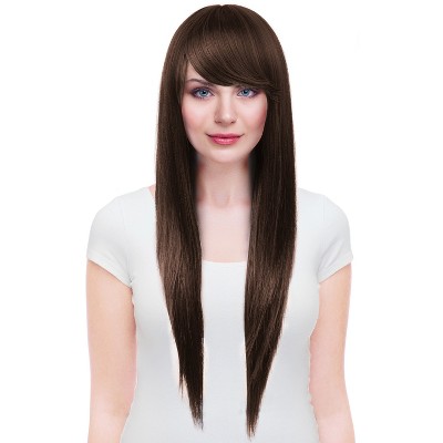Silky Long Straight Synthetic Wig with Bangs Natural Jet Black Full Wig for Women Daily Cosplay Party