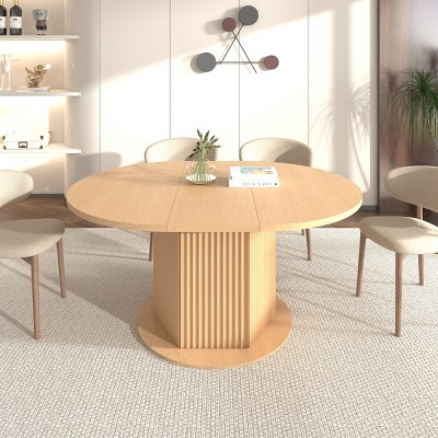 Farmhouse Extendable Pedestal Dining Table for 4-6, Modern Kitchen or Dining Room Table with Wood Grain Finish-The Pop Home