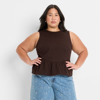 Women's Denim Peplum Tank Top - Future Collective Dark Brown