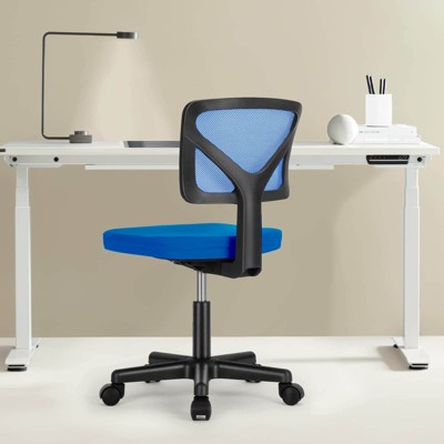SEVOBAL Task And Office Chairs Low-Back Mesh Armless Office Chair, Swivel Rolling Computer Chair No Arms With Lumbar Support, Blue, 16.5"*17.9"*34.8"