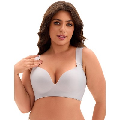 INSPIRE CHIC Women's Full Coverage Push Up Wirefree Support Plain U Back Wide Strip Bras