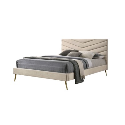 Full Size Platform Bed with Upholstered Headboard for Bedroom