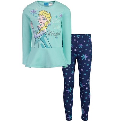 Disney Frozen Girls Fleece Peplum Sweatshirt and Leggings Outfit Set