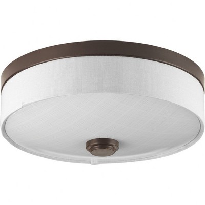 Progress Lighting Weaver 1-Light LED Flush Mount, Antique Bronze, Linen Drum Shade