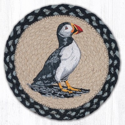 Earth Rugs Puffin Coastal Kitchen Trivet – Hand-Stenciled Art on Braided Jute