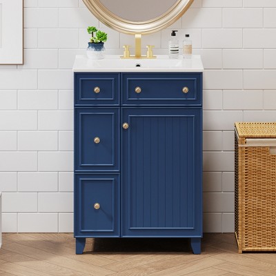 ChicFurnit 24 Inch Bathroom Vanity with Sink Freestanding Storage Cabinet with 2 Drawers and Soft Close Door for Bathroom, 18.3"*24"*34.3"