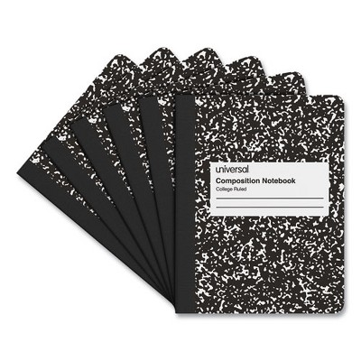Universal Composition Book, Medium/College Rule, Black Marble Cover, (100) 9.75 x 7.5 Sheets, 6/Pack
