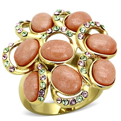 Slickblue IP Gold Stainless Steel Ring with Oval  Orange Synthetic Coral for Women, Size 5-10