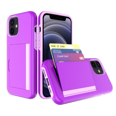 Reiko TPU PC Hybrid 2-in-1 Flip Card Holder Phone Case for Apple iPhone 12 Mini in Purple