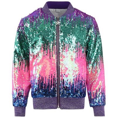 2Bunnies Girls' Christmas New Year's Aurora Gradient Sequin Bomber Jacket