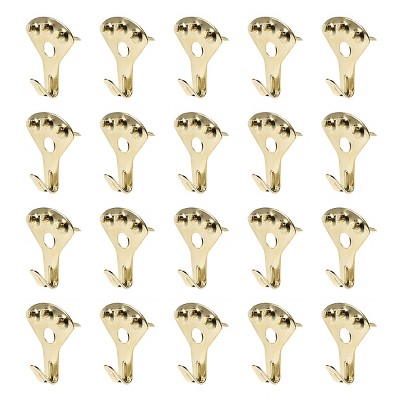 Unique Bargains Photo Frame Hanging Hooks Kit with Nails for Wall Mounting Brassy 1.57" x 1.34" 20 Pcs