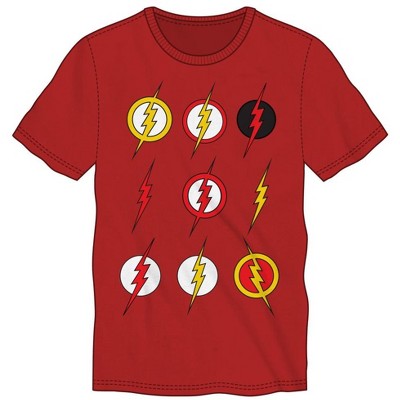 DC FLASH LOGOS ALL OVER RED SHIRT