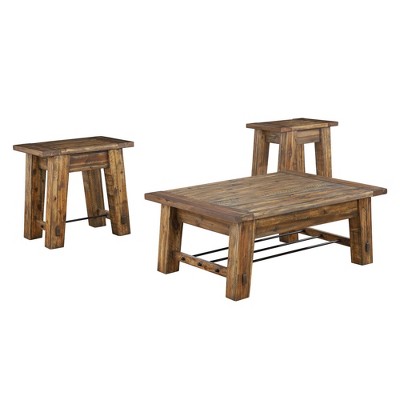 48" Durango Industrial Wood Coffee Table and 2 End Tables - Alaterre Furniture: 3-Piece Set, Nesting Side Design, Modern Stained Finish
