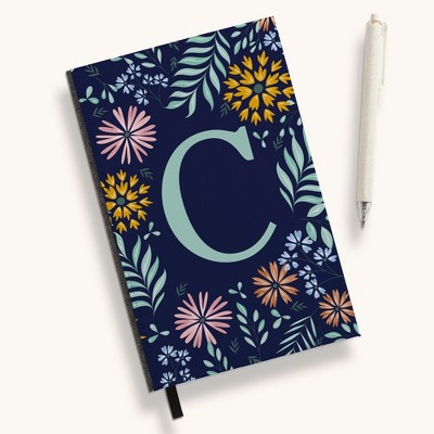 Personalization Mall Flowery Initial Personalized Journal Mint/Navy