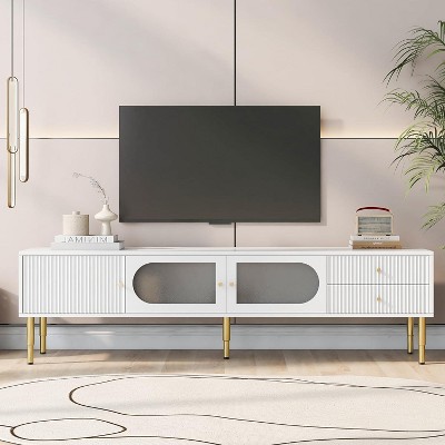TV Stand, Modern Television Table for TVs Up to 80in, Wooden Center Media Console, Entertainment Center for Living Room, Bedroom, Office, White