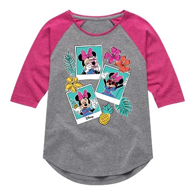 Girls' - Disney - Minnie Assorted Pics Shirt Tail Raglan Graphic T-shirt