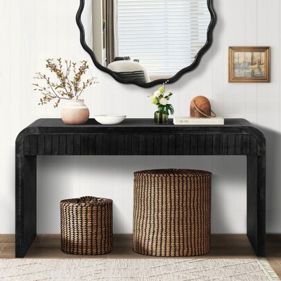 KIGFTSOD 59'' Vintage Crafted Entryway Table - Two Hidden Handle Drawers, Farmhouse Console for Entrance, Dining, Living Room & Hallway, Black