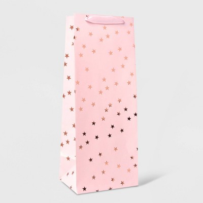 Wine Bag with Foil Stars Gold/Red/Pink - Spritz™: Christmas Wine Bottle Gift Bag, Multicolor, Tall Paper Design