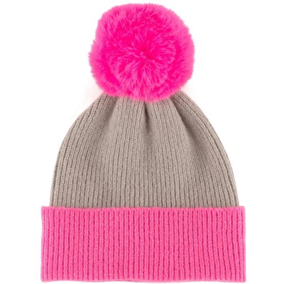 Shiraleah Grey and Pink Color Block Tinsley Beanie