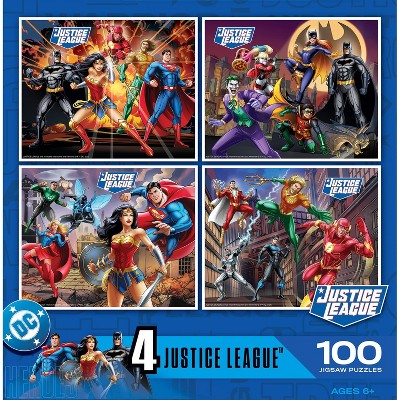 MasterPieces Justice League 4-Pack 100 Piece Jigsaw Puzzles for Kids