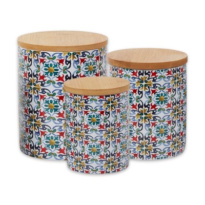 Design Imports Floral Tile Ceramic Canister Set/3
