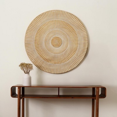 GDFStudio Connor Modern 36" Wood Hand Carved Round Wheel Style Wall Decor