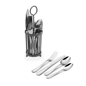 Pfaltzgraff 16pc Westfield Flatware Set with Caddy: 18/0 Stainless Steel, Dishwasher-Safe, Service for 4, Traditional Style - 1 of 2