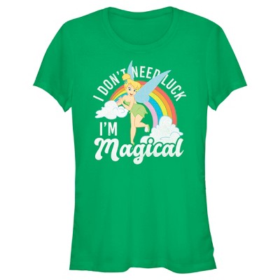 Juniors Womens Peter Pan St. Patrick's Day Tinkerbell I Don't Need Luck I'm Magical T-Shirt