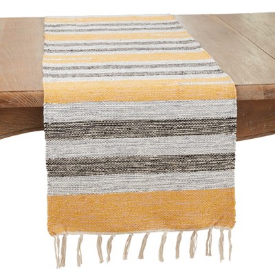 Saro Lifestyle Fringe Edge Striped Table Runner
