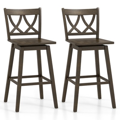 Tangkula 29" Bar Stool Set of 2 w/Rubber Wood Frame Swivel Seat Ergonomic Backrest