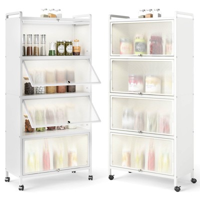Costway 4-Tier Storage Cabinet with Door Freestanding Bathroom Cabinet for Small Space White/Black