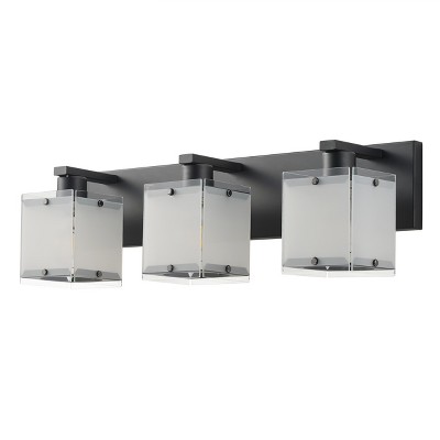 Dewdrop 3-Light Vanity Light Fixture, Contemporary Matte Black Wall Sconce with Square Glass Shades for Bathroom